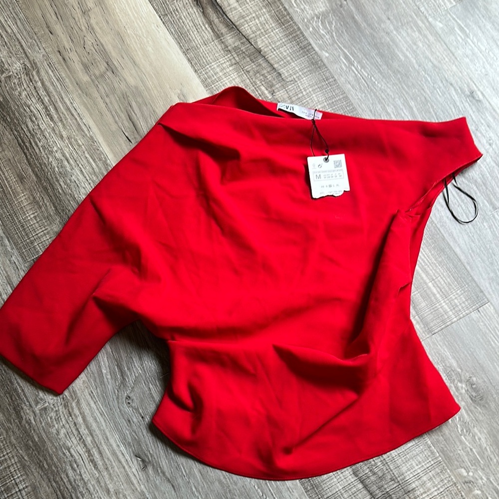 Zara Red One-Shoulder Top